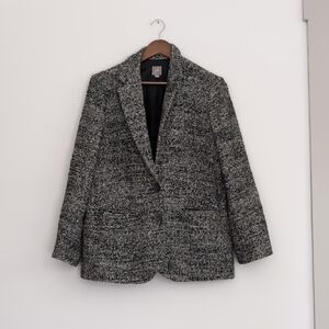 J.Jill Blazer Jacket Coat Gray Black‎ White Tweed 2 Button Lined Pockets Size M